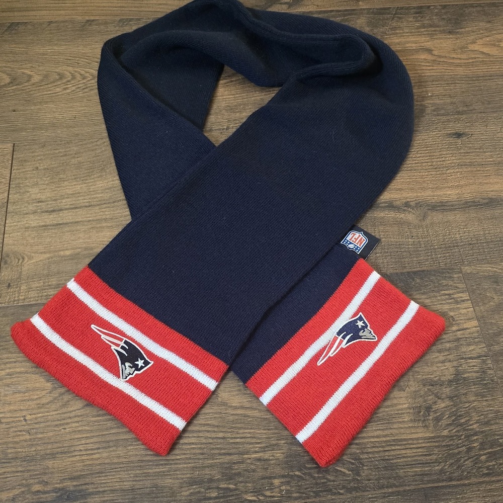 New England Patriots NFL Scarf Navy Red Striped Logo Winter‎ Fan Gear